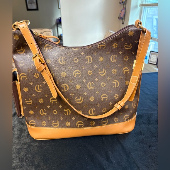 Handbags - CL Carryland Brown/Tan Faux Leather Monogram Shoulder Bag